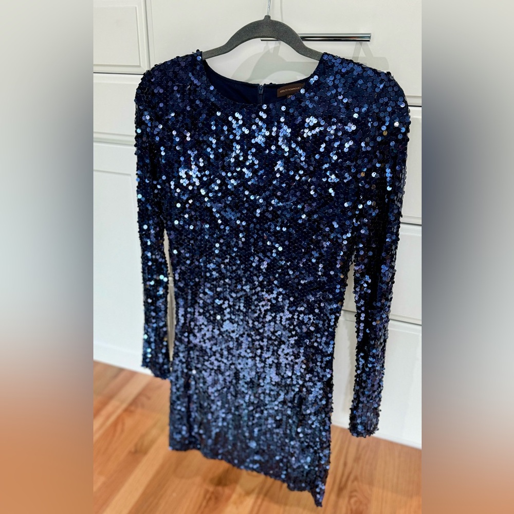 Adolfo Domínguez blue sequin long sleeved dress